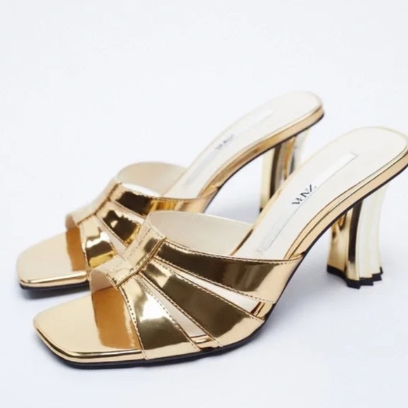 Zara Shoes - Zara gold heels party colorful open toed heels size 40